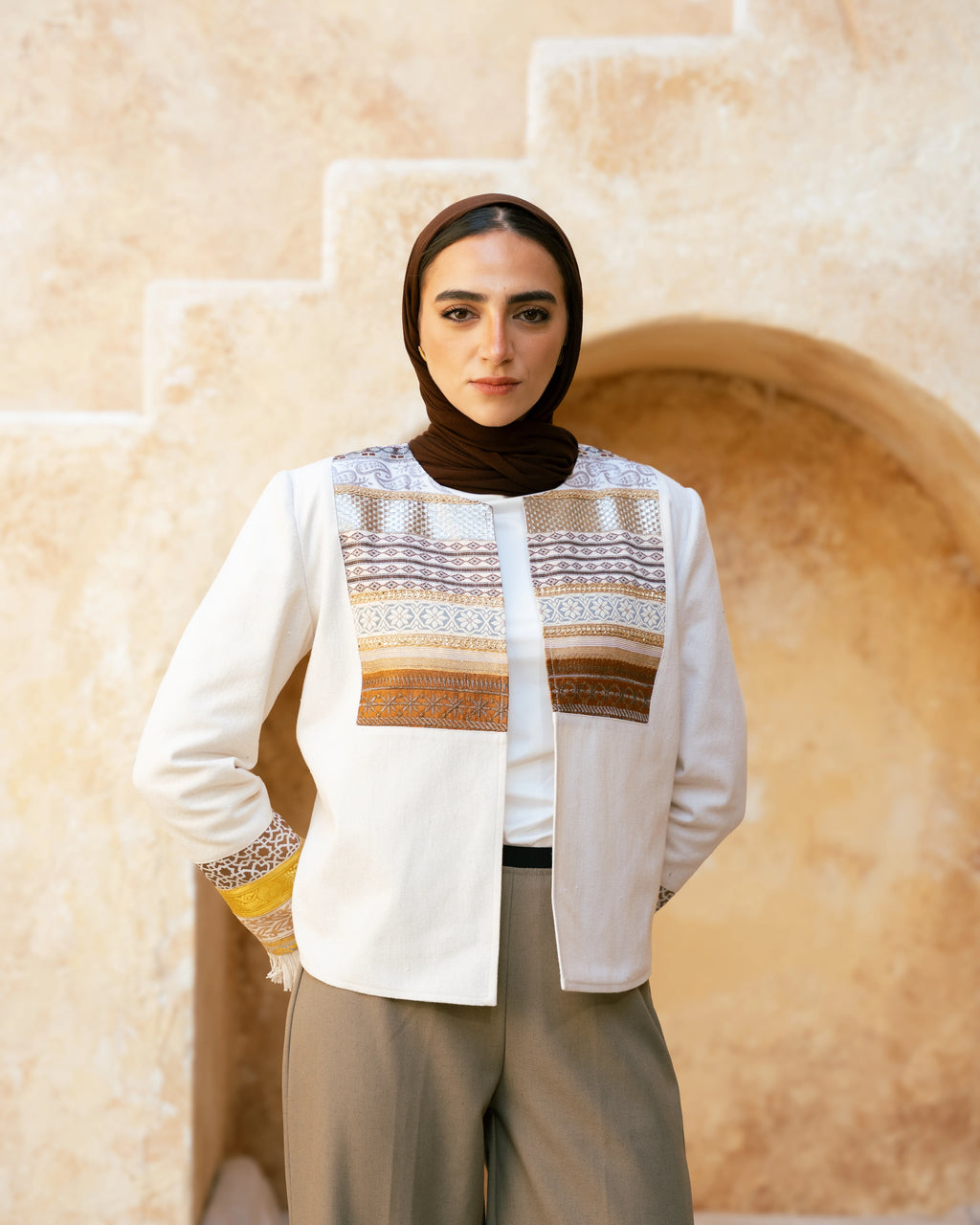 Indira Linen Jacket — Ivory Gold Edition
