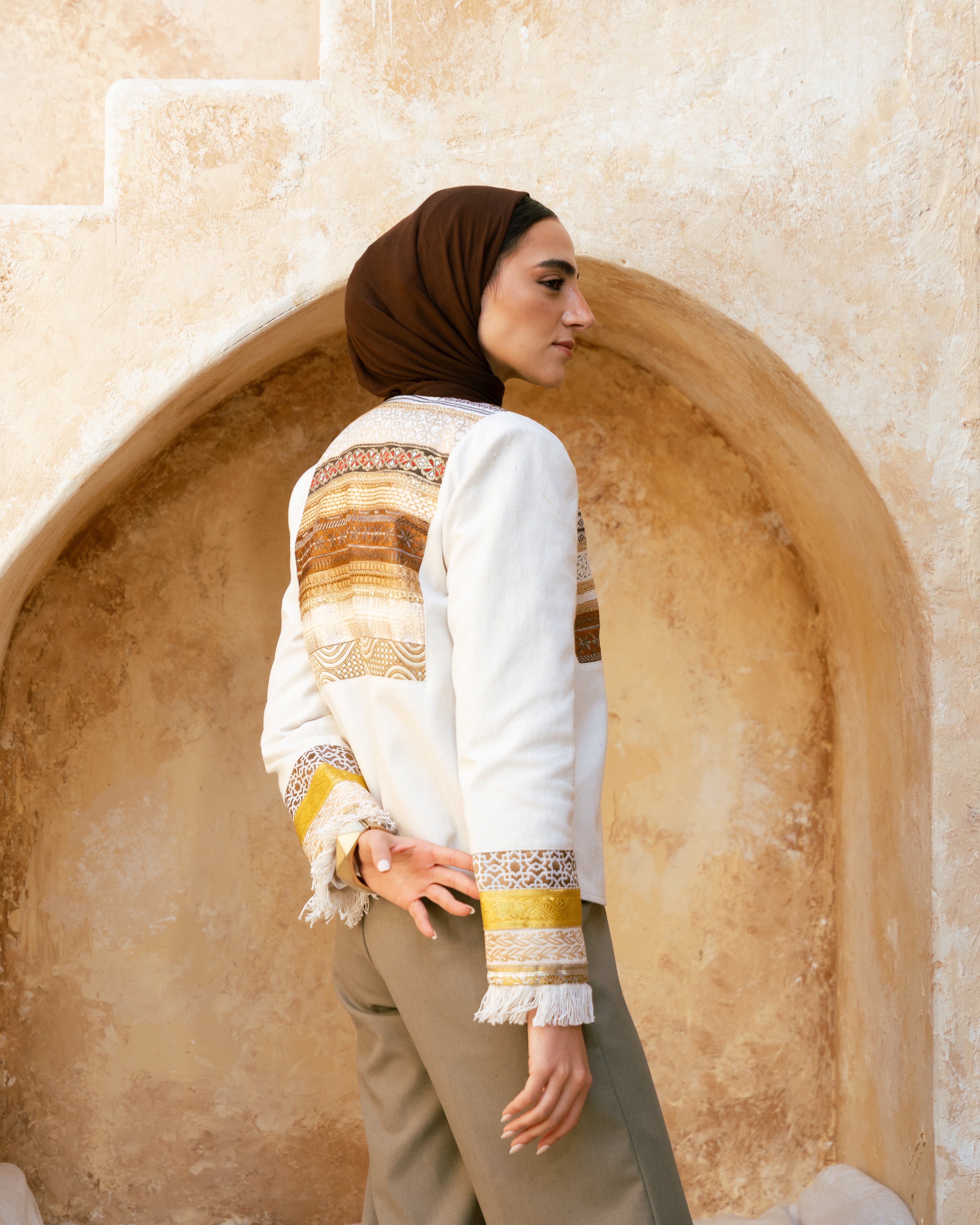 Indira Linen Jacket — Ivory Gold Edition