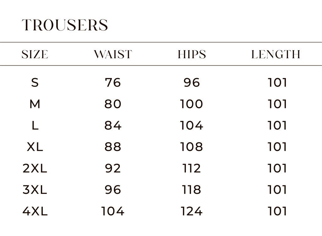 Gigi's wide-leg pants size chart diagram