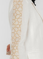 The Arabesk Co-ord, linen blazer and wide-leg pants set with geometric embroidery, back view — Gigi's